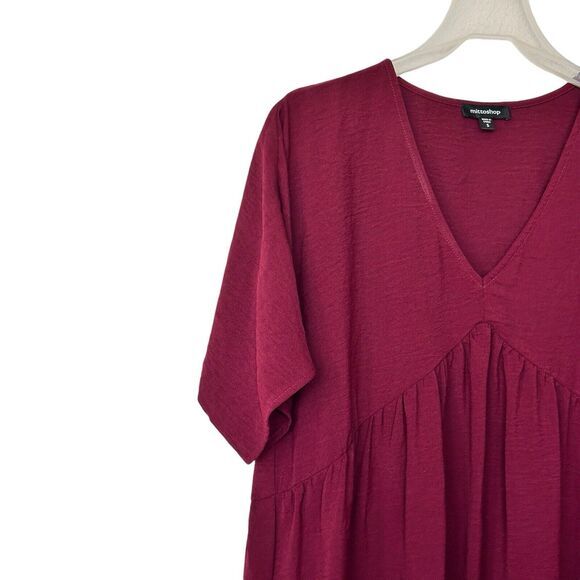Mittoshop S Red Brown Short Sleeve V-Neck Mini Babydoll Dress - Picture 8 of 8